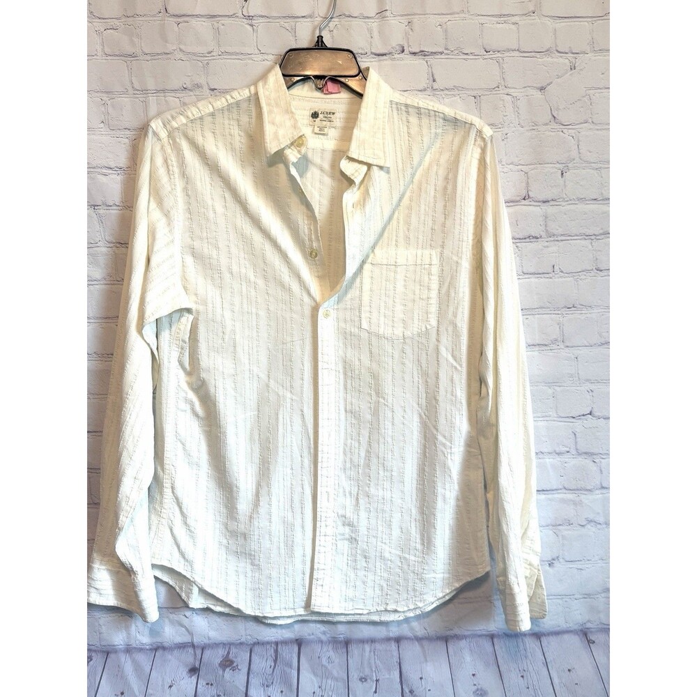 J.Crew Shirtings Washed Casual Button Down Shirt Mens M White Textured Stripe